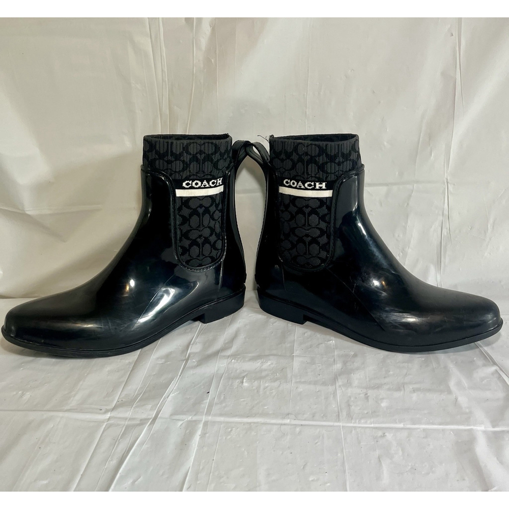 Coach Rivington Black signature C Logo Ankle Rain Boots Size 9 - Picture 12 of 15